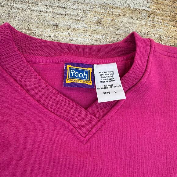 Vintage 90s Winnie The Pooh 100 Acre Disney Sweatshirt Size Large Pink V Neck - Picture 5 of 5